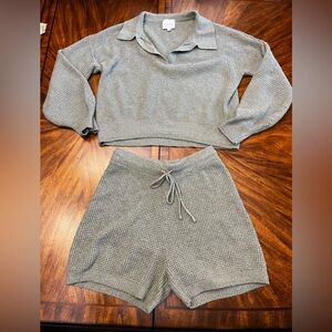 Pink Rose Olive Green Knit Pajama Set